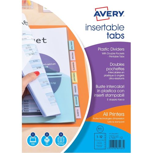 Eryi-- Double Pochettes Intercalaires À Onglets Personnalisables Et Imprimables, 12 Touches, Format A4+ (Permet De Classer Des Pochettes Perforées), En Polypropylène Coloré Translucide