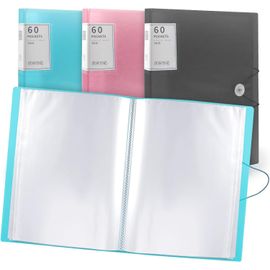 Cheng-Porte-Vues A4, 60 Poches, Pochettes En Plastique Et Corde De Sécurité, Dossiers De Présentation, Dossiers De Projet, Pour L'école Et Le Bureau (Bleu)