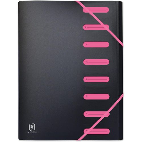 Trieur Extensible Students A4 8 Positions Couverture Polypro Bicolore Noir/Rose