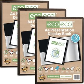 Tianyi-Lot De 3 Porte-Vues A4 50% Recyclé 40 Pochettes Noires Avec Pochettes En Plastique
