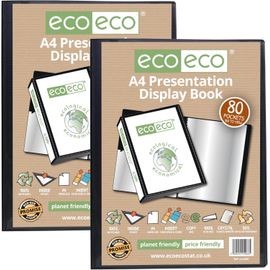 Chenquansarl-Eco066x2 Lot De 2 Porte-Vues Avec Pochettes En Plastique 50% Recyclé Noir Format A4