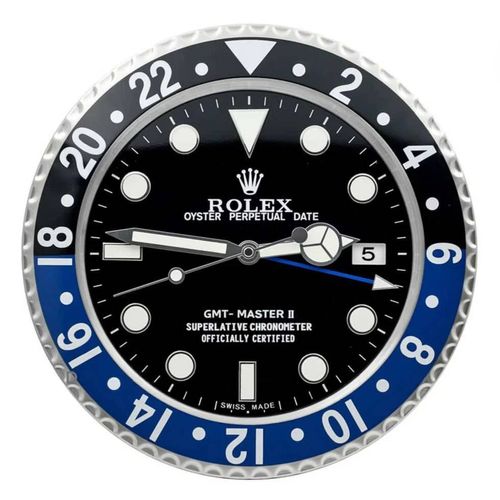 Horloge murale Rolex GMT style Batman, noir et bleu
