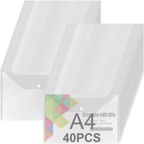 Jexnovashop-Lot De 40 Pochette Plastique Document A4, Pochettes Classeur En Plastique A4 Transparente, Porte Document, Chemise Plastiques Transparents - 235×320mm