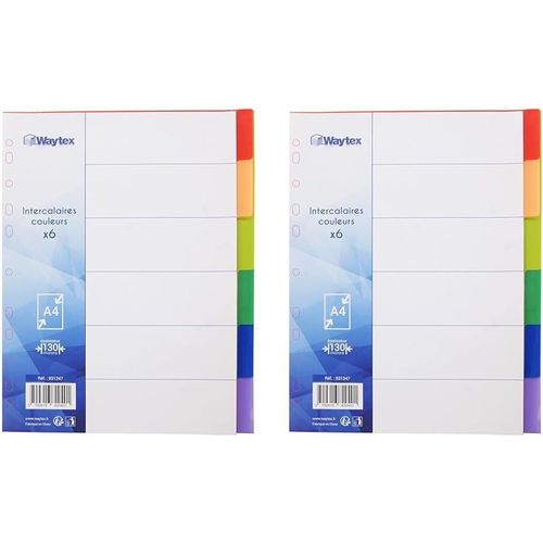 Eryi-931347 Intercalaires A4 6 Touches Neutres En Polypropylène De Couleurs Vives Avec Index (Lot De 2)