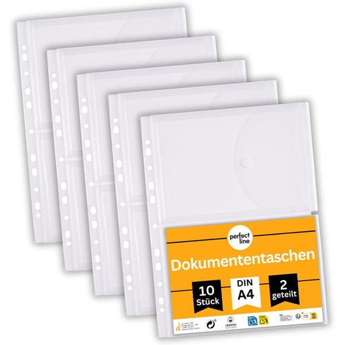 Apt-10 Pochettes Porte-Documents Din A5 À A4, 20 Mm Hauteur De Remplissage, Plastique Translucides Et Transparentes, Perforées Avec Rabat, Fermeture Scratch, Divisées En 2 Compartiments