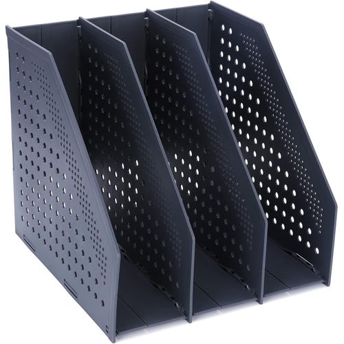 Porte-revues pliable, Porte Revue Bureau avec 4 Compartiments, Classeurs à Revues de Grande Capacité, Rangement Papier Vertical A4, Gris clair