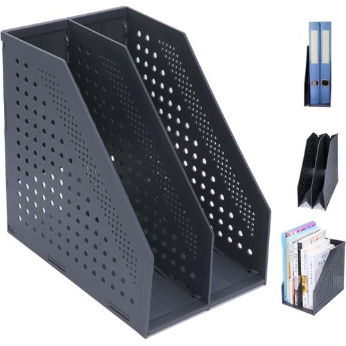 Porte-revues pliable, Porte Revue Bureau avec 4 Compartiments, Classeurs à Revues de Grande Capacité, Rangement Papier Vertical A4, Gris clair