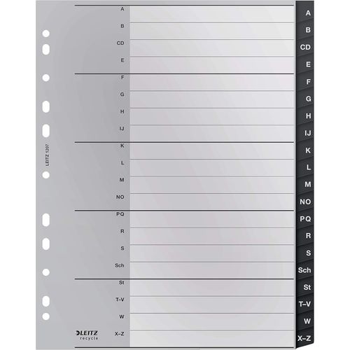 Eryi-Intercalaires, 20 Onglets A-Z, A4, Extra-Large, Plastique 90% Recyclé, Écologique, Qualité Premium, Recycle, Gris, 12070000