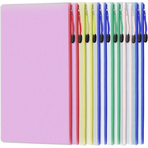 Eryi-Lot De 12 Porte-Documents A4, Porte-Documents A4, 12 Pochettes Avec Fermeture Éclair, Poche Zippée En Plastique Maillé, Poches Zippées A4, Étanches
