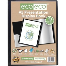 Tzf-Lot De 2 Porte-Vues A5 50% Recyclés À 10 Pochettes Noires Avec Pochettes En Plastique Eco041 X 2