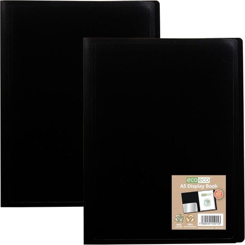 Eryi-Eco015x2 Porte-Documents 20 Pochettes 100% Recyclé Avec Couverture Souple Noir Format A5