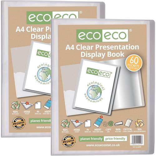 Eryi-Eco099x2 Lot De 2 Porte-Documents Transparents Avec Pochettes En Plastique 50% Recyclé Format A4