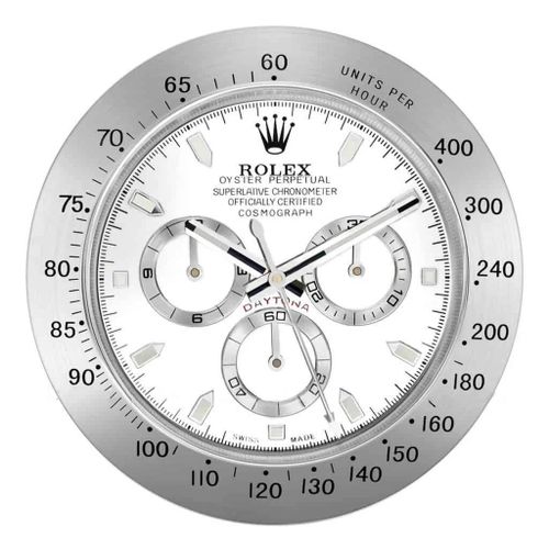 Horloge murale Rolex Daytona, argent et blanc