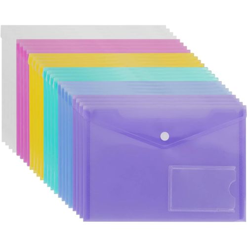 Tianyi-Porte Document A5 (Lot De 24) Plastique A5 Avec Fermeture À Clip Transparent Format A5 Avec Poches Pour L'école, Le Travail À Domicile Et L'organisation De Bureau Multicolore