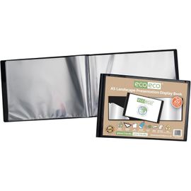 Porte-Vues A5 50% Recyclé Avec 20 Pochettes En Plastique Noir Paysage