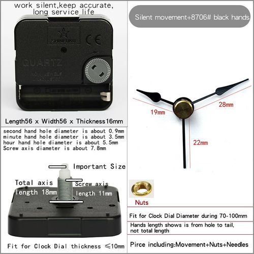 Mécanisme d'horloge avec aiguilles,Kits d'accessoires de bricolage en plastique silencieux,balayage du mouvement à Quartz - Type movement 8706 black