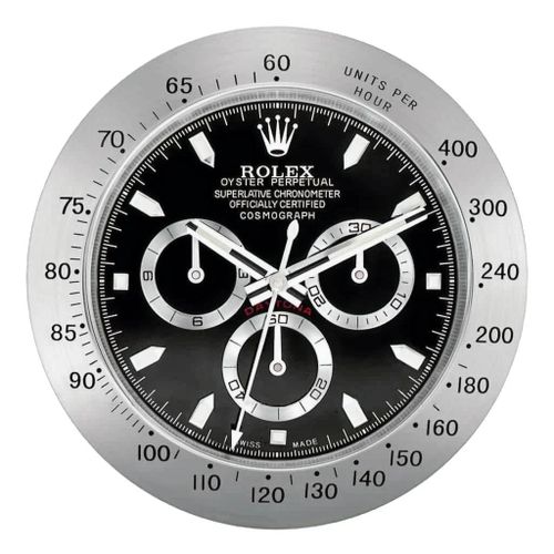 Horloge murale Rolex style Daytona, argent et noir