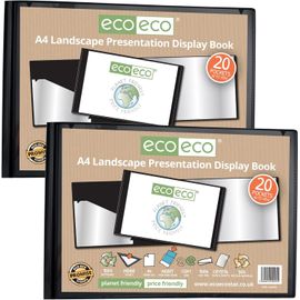 Tianyi-Eco095x2 Lot De 2 Porte-Vues A4 50% Recyclé Avec Pochettes En Plastique Noir