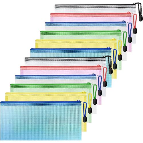 Eryi-Lot De 12 Porte-Documents A6 Multicolores Étanches Avec Fermeture Éclair - En Maille - Plastique - Pour Cosmétiques, Accessoires De Voyage - 6 Couleurs