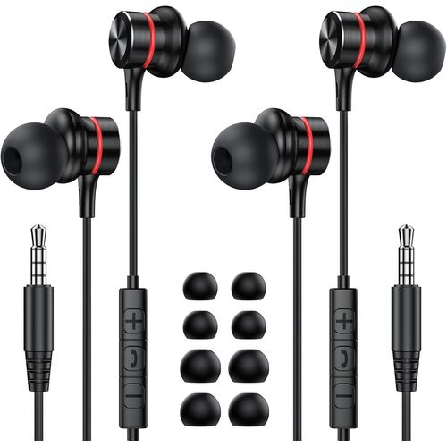 Écouteurs Intra-Auriculaires,Ecouteurs Filaire Jack 3.5Mm Avec Microphone,Confortable Réduction Du Bruit Son Stéréo Contrôle Compatibilité Avec Galaxy,Mp4 (2Pack)