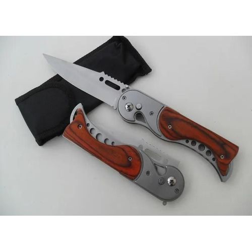 Couteau Pliant - Outdoor - 10,5 Cm - Acier Inoxydable - Manche En Bois - Sécurité Anti-Ouverture