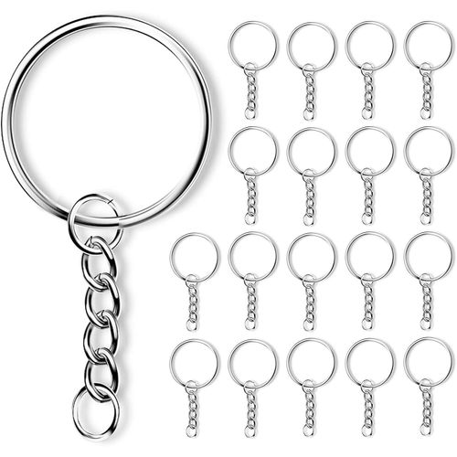 Eryi-20 Pièces Porte-Clés Clefs Cles Anneaux De Porte-Clé En Acier Inox,Porte-Clés Avec Chaîne Anneaux,Pour Bricolage,Loisirs,25mm