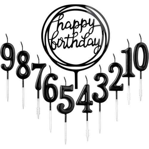 ERYI-Lot De 10 Bougies D'Anniversaire Numérotées De 0 À 9 Ans + 1 Lettre Alles Gute Zum Geburtstag Glitter Cake Topper Décoration De Gâteau Numéro Bougies Numériques Pour Fête D'Anniversaire (Plaqué