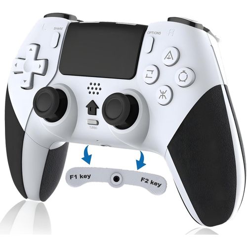 Rekboo Manette Sans Fil Pour Ps4, Contrôleur Pour Ps4 Avec Audio Microphone Jack, Manette P4 Dual Vibration Avec Gyroscope À Six Axes, Macro, Turbo, Ecran Tactile, 800mah Batterie(Blanc)
