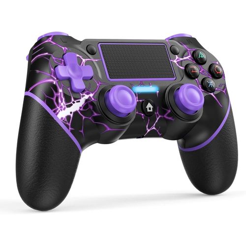 Manette Ps4 De Jeu Sans Fil Avec Moteurs De Mouvement Et Fonction Audio,Mini-Indicateur Led,Câble Usb Et Antidérapant -Purple
