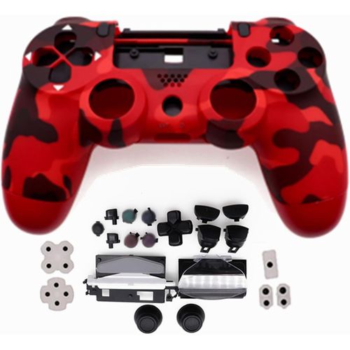Kal-Boîtier De Manette De Jeu En Plastique (Camouflage Rouge) Avec Boutons De Rechange Pour Playstation 4 Pro 5.0 Jds-050 Jds-055 Jdm-050 Jdm-055 (V2 Version)