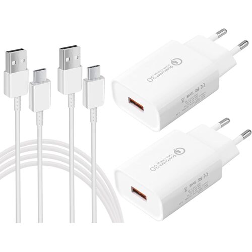 KALANKA-2 Pack Chargeurs USB, Chargeur Rapide 18W Quick Charge 3.0 Alimentation USB avec Câble de Charge Compatible avec Samsung Galaxy S8, S8 Plus, S9, S10, S20, S21, A53, A54, A13, Huawei, Xiaomi R