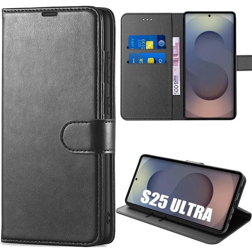 Coque pour Samsung Galaxy S25 Ultra - Protection Rabat Cuir Synthétique Antichoc Noir - E.F.Connection