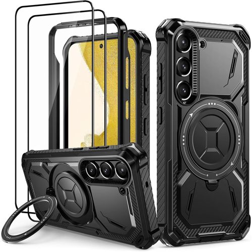 Coque Pour Samsung S22 Plus Avec 2 Verre Trempé, Antichoc Étui De Militaire Protection, Anneau Support Renforcée Armure Coque Pour Samsung Galaxy S22 Plus Housse, Noir