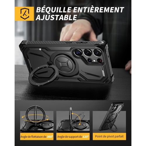 Coque Pour Samsung S21 Ultra Avec Protection Écran, Antichoc Étui De Militaire Protection, Anneau Support Renforcée Armure Coque Pour Samsung Galaxy S21 Ultra Housse, Noir