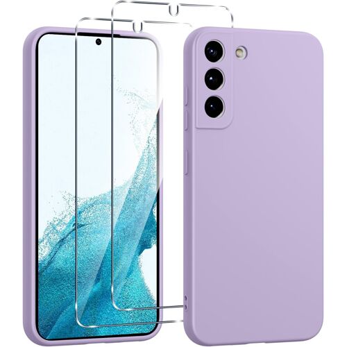 CAUC-Coque Silicone pour Samsung Galaxy S22 5G avec 2 Pièces Verre Trempé, Protection Complète du Corps au Toucher Soyeux, Housse Etui de Protection en TPU Souple, Antichoc Anti-Rayures, Violet