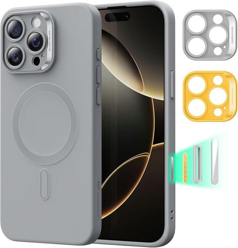 Coque pour iPhone 16 Pro avec MagSafe, Recharge Magnétique, Coque en Silicone, Lisse, Fine, Anti Chocs, Protection Totale D'écran et D'appareil Photo, Anti-Rayures, Microfibre Douce, Gris