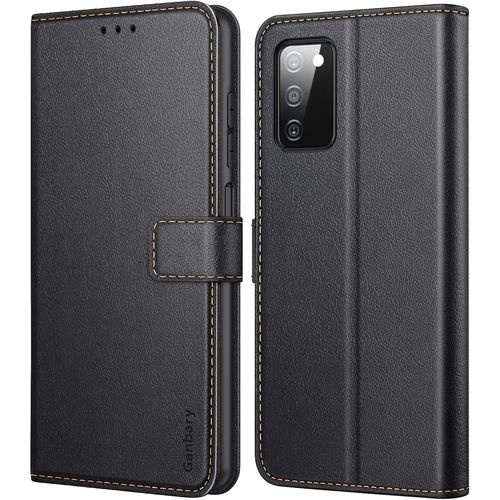 KAL-Coque Compatible Avec Samsung Galaxy A03S, Housse En Cuir Pu Premium Etui À Rabat Pochette De Portefeuille, Étui De Protection Pour Samsung Galaxy A03S - Noir