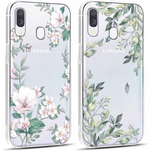 SJZG-2 Pièces Transparente Coque Pour Samsung Galaxy A40 5,9"" Motif De Fleurs Et Feuilles Fille Femme Étui, Housse De Protection Antichoc Tpu Mignon Aesthetic Design Case Cover Pour Samsung A40