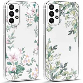 Sjzg-2 Pièces Transparente Coque Pour Samsung Galaxy A23 5g 6,6"" Motif De Fleurs Et Feuilles Fille Femme Étui, Housse De Protection Antichoc Tpu Mignon Aesthetic Design Case Cover Pour Samsung A23