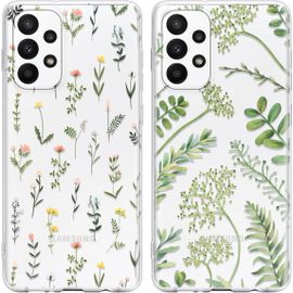 SJZG-2 Pièces Coque Pour Samsung Galaxy A23 5G 6,6"", Transparente Souple Silicone Tpu Avec Motif Feuille Fleur Étui Pour Filles Femmes, Antichoc Anti-Rayures Protection Housse Pour Samsung A23 5G