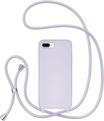 Cordon de Coque pour iPhone 7 Plus/iPhone 8 Plus, ?tui en Silicone Liquide avec Charge sans Fil, R¿¿glable Lanyard Case Bandouli¿¿re D¿¿tachable TPU Bumper Cover Housse de Protection - Lavande