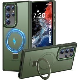 Sjzg-Coque Pour Samsung Galaxy S22 Ultra, Magnétique Robuste Anneau De Support Invisible, Protection Militaire, Étui Antichoc Pour Samsung S22 Ultra(Vert Foncé)