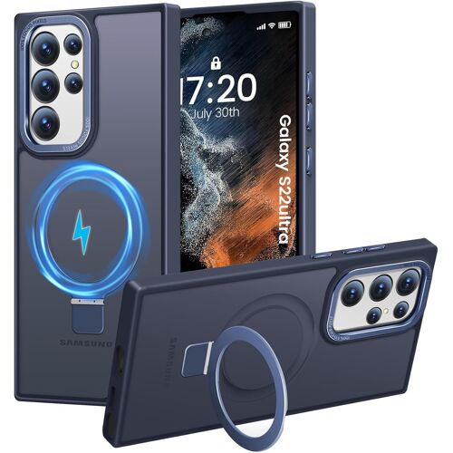 LORANKA-Coque pour Samsung Galaxy S22 Ultra, Magnétique Robuste Anneau de Support Invisible, Protection Militaire, étui Antichoc pour Samsung S22 Ultra(Bleu Marine)