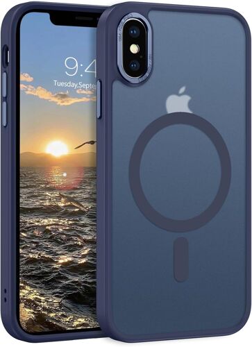 SJZG-Coque Pour Iphone X/Xs Compatible Avce Mag-Safe, Hybrid Magnétique Case Étui Translucide Mat Arrière Protection Caméra Housse Fine Antichoc Dos Anti Rayures Pour Iphone X/Xs 5.8'', Bleu Profond