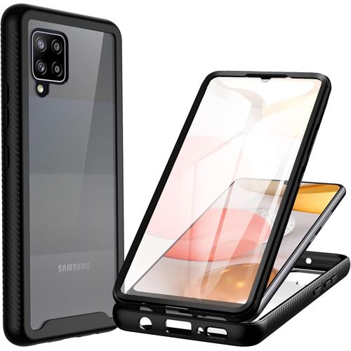 JGD-Coque Samsung A42 5G, Antichoc Housse avec Protection d'écran, 360 Degrés Protégé Téléphone Etui Double Face Case Transparent Portable Intégrale Coque pour Samsung Galaxy A42 5G - Noir
