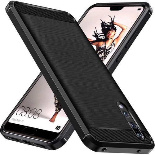 Coque Silicone Tpu Huawei P20 Pro - Antichoc 4 Coins, Protection Écran Et Caméra Surélevée, Finition Fibre Carbone Brossée, Mince Et Antidérapante (Noir)