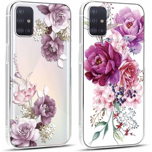 SJZG-2 Pièces Coque Pour Samsung Galaxy A51 4G 6,5"", Ultra Mince Transparente Souple Silicone Tpu Avec Motif Fleur Mignon Étui Pour Filles Femmes, Antichoc Anti-Rayures Bumper Protection Housse Case