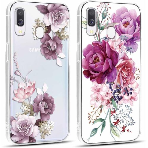 SJZG-2 Pièces Coque Pour Samsung Galaxy A40 5,9"",Ultra Mince Transparente Souple Silicone Tpu Avec Motif Fleur Mignon Étui Pour Filles Femmes,Antichoc Anti-Rayures Protection Housse Pour Samsung A40