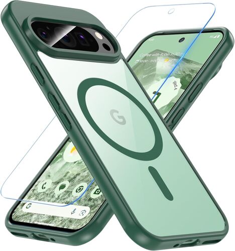 Magnétique Coque Google Pixel 9 Pro/Coque Google Pixel 9, [avec Verre Trempé] Magnétique Coque Militaire Antichoc Protection Écran Housse Case pour Google Pixel 9 Pro/Pixel 9 - Vert