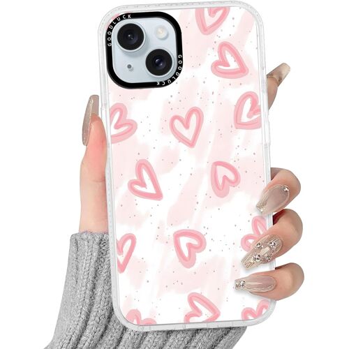 LORANKA-Transparente Coque pour iPhone 15, Aesthetic Coeur Motif Étui Heart Design Rose Housse de Téléphone pour Filles, Silicone Cover Anti-Rayures Protection Case pour iPhone15 6,1"",Rose